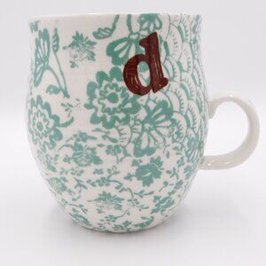 Anthropologie Homegrown Monogram D Teal Floral Samantha Robinson Coffee Mug